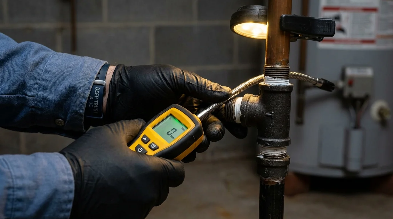 Gas leak detection with electronic sniffer by Johns Plumbing LLC in Flandreau