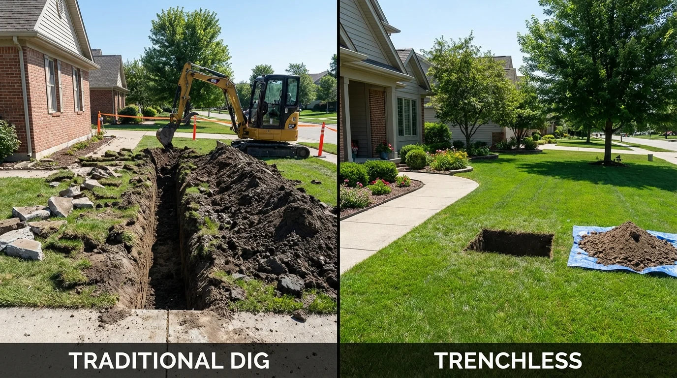 Trenchless sewer repair with minimal yard damage versus traditional excavation in Flandreau, SD